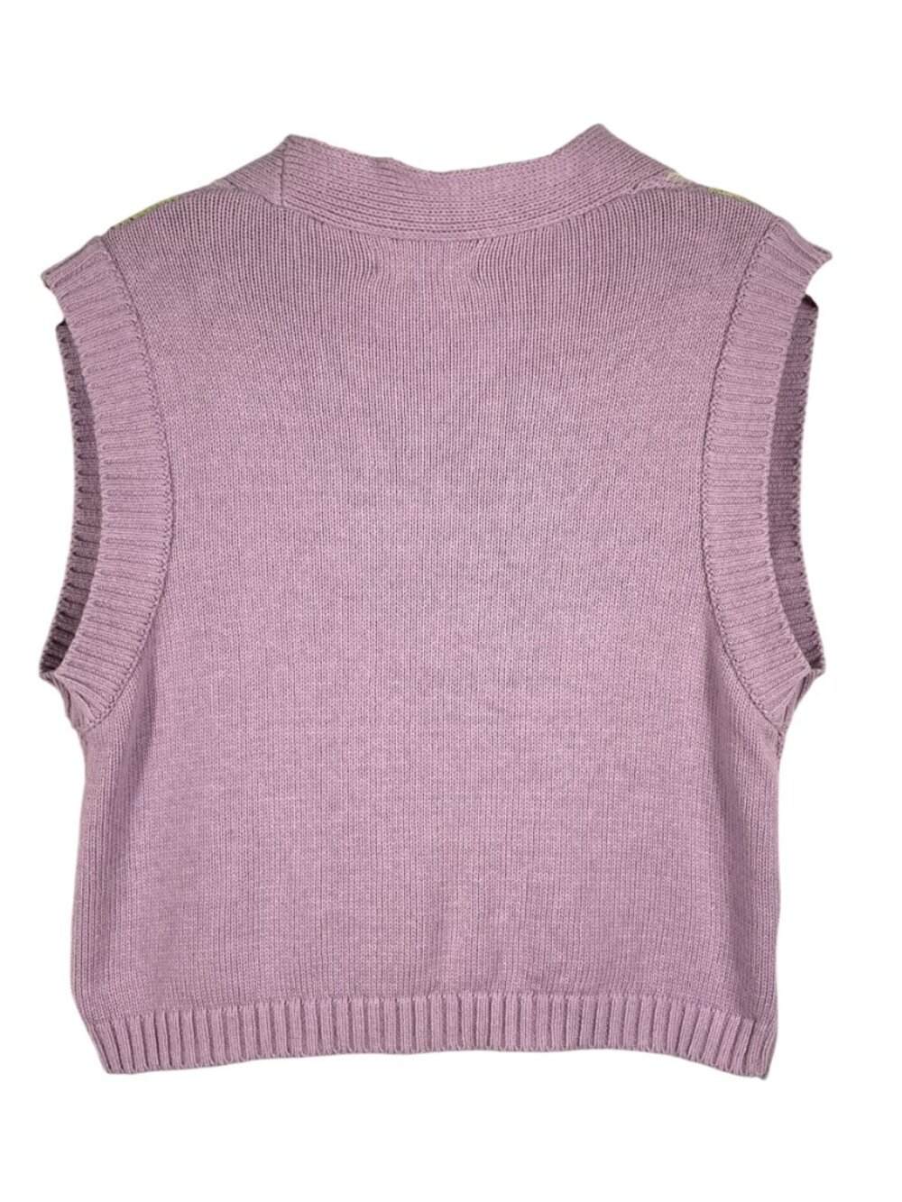 STR Argyle Button Front Sweater Vest Lavender Green Preppy Y2K S Made Turkey - Picture 3 of 9